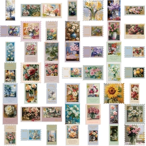 50 autocollants vintage style peinture à l'huile florale imperméables pour DIY