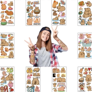 Lot de tatouages temporaires mignons de capybara imperméables pour fêtes et cadeaux