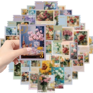 50 autocollants vintage de timbres de fleurs peints à l'huile pour scrapbooking