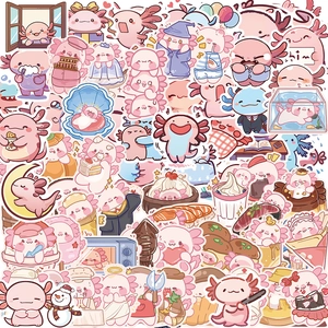 Cute Cartoon Axolotl Waterproof PVC Stickers For Laptop Guitar Luggage DIY Scrapbooking Decoration Pink Aesthetic Doodle Stickers