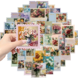 Autocollants floraux vintage style peinture à l'huile avec bords de timbre pour DIY