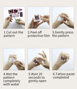 Step-by-step application guide for Gothic Halloween tattoo stickers with cat and castle designs