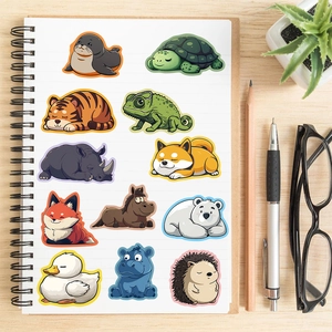 50 pieces of cute fat animal graffiti stickers on a white notebook for DIY decoration