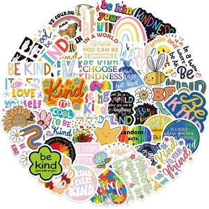 50pcs Be Kind stickers set featuring colorful rainbows and flowers for DIY decoration