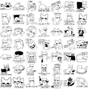 50 pieces of black and white cartoon cat doodle stickers for laptop and guitar decoration