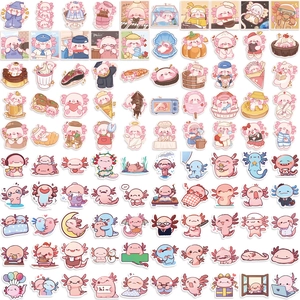 Set of 100 cute pink axolotl cartoon stickers for laptop and guitar decoration