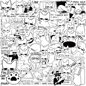 Waterproof PVC Black White Cat Doodle Stickers For Laptop Guitar Luggage DIY Decorative Decals Funny Animal Graffiti Art Decal