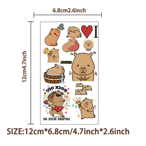 Tatouages temporaires mignons de capybara pour fêtes, planche de stickers 12 x 6,8 cm