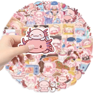 Set of 100 cute pink axolotl cartoon waterproof stickers for DIY guitar and laptop decor