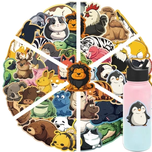 Waterproof cartoon animal stickers on a gradient water bottle for DIY laptop decoration