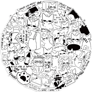 50pcs black and white cartoon cat doodle stickers for laptop and guitar decoration