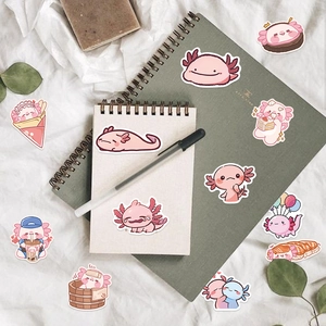 100pcs cute pink axolotl stickers for decorating laptop, guitar and water bottles