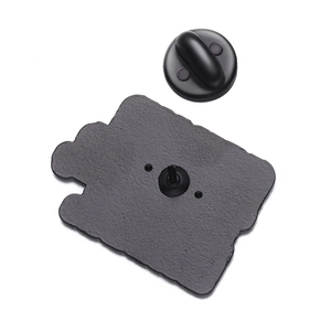 Detail of the textured black metal enamel pin back with secure rubber clutch backing