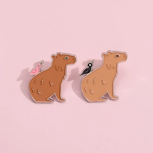 Cute Cartoon Capybara Enamel Brooch Pin With Bird Design Alloy Animal Badge For Backpack Clothing Hat Accessories Unisex Gift