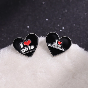 Creative black heart enamel brooches with motivational English slogan pins for girls