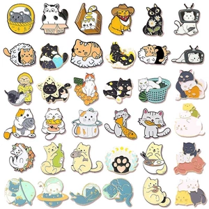 Cute Cartoon Cat Enamel Pins Space Astronaut Cat Planet Brooches Alloy Metal Badges For Backpack Hats Jackets Clothing Jewelry Gift