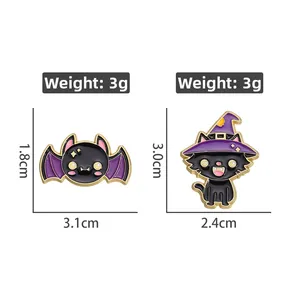 Detailed size specifications for bat and wizard cat enamel pins in 3.1cm and 3.0cm