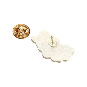 Detailed back view of gold enamel pin featuring sandblasted finish and butterfly clutch