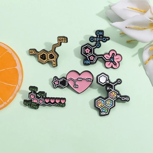 Set di spille smaltate con struttura molecolare chimica creativa e decori floreali