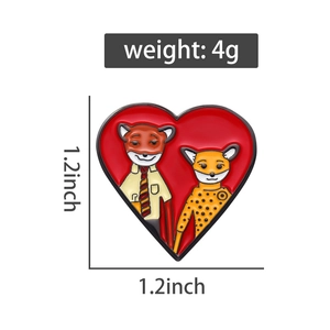 Detailed view of heart-shaped enamel pin with weight 4g and 1.2 inch size dimensions
