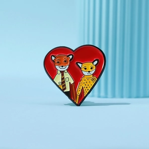 Cartoon fox enamel heart badge inspired by Nick Wilde character for couples jewelry