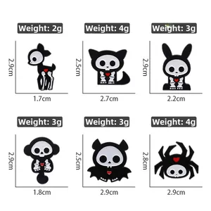 Tableau détaillé des tailles et poids pour six pin's d'animaux au style punk