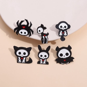 Punk Gothique Squelette Animal Broche en Émail Alliage de Zinc Halloween Crâne Chat Chauve-Souris Lapin Badge pour Vêtements Sacs Bijoux