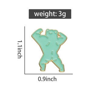 Detailed size specifications for the funny green muscle frog enamel pin badge
