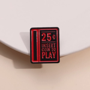 Retro arcade machine red enamel 25 cent insert coin pin on white ceramic plate