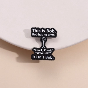 Funny This is Bob white stickman enamel pin on black geometric metal brooch for clothes