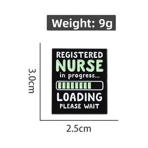 Black rectangle enamel registered nurse badge pin with loading bar design and dimensions