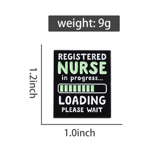Detail showing Registered Nurse enamel pin dimensions 1.2 x 1.0 inch and 9g weight