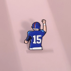 Badge en émail dessin animé joueur de football américain numéro 15 pour fans