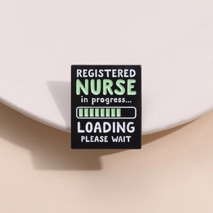 Funny Registered Nurse loading progress bar enamel pin in black and mint green color