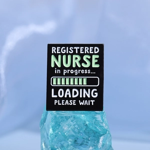 Rectangle enamel nurse pin with creative progress bar design on a light blue crystal base