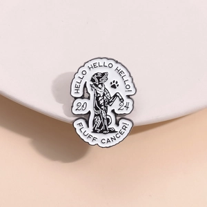 Épinglette mignonne en émail noir et blanc motif chien avec texte HELLO HELLO