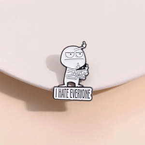 Funny Cartoon I Hate Everyone Zinc Alloy Enamel Pin Angry Character Badge Brooch Accessory For Backpack Clothing Unisex