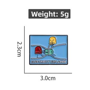 Cartoon physics enamel pin showing Ohm's law with voltage and current 3.0x2.3cm