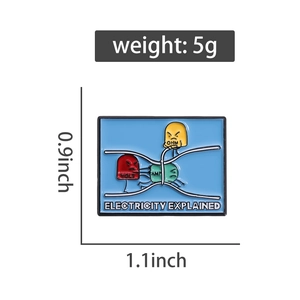 Detailed size and weight guide for the electricity explained cartoon enamel brooch