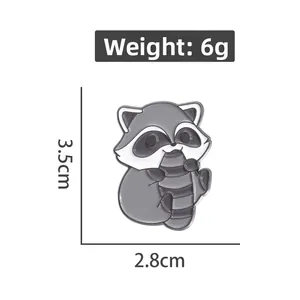 Cute cartoon raccoon enamel brooch pin with grey and white finish, 3.5cm x 2.8cm size