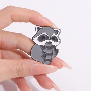 Cute cartoon raccoon enamel pin badge made of zinc alloy for jackets and lapels