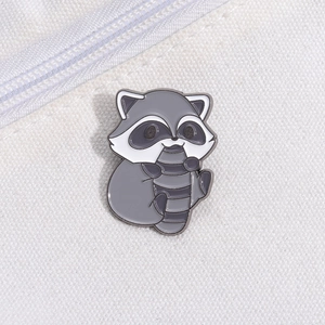 Cute cartoon raccoon enamel brooch pin on canvas bag accessory for clothes