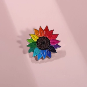 Broche en Émail Tournesol Arc-en-Ciel en Alliage Créatif Badge de Plante Fleurie Multicolore pour Vêtements et Sacs Bijoux Cadeau