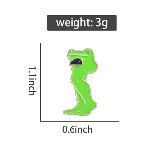 Funny green enamel frog with long legs brooch showing 1.1 inch by 0.6 inch dimensions