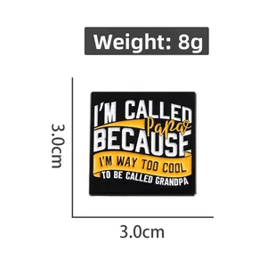 Square enamel brooch with Papa and Grandpa humor text in black and white 3x3cm