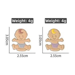 Detail view of baby enamel pin with dimensions 3.05cm x 2.55cm and 4g weight specification