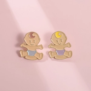 Cartoon Twin Babies Enamel Pin Brooch Cute Glitter Diaper Alloy Badge For Clothes Backpack Accessories Gift For Women Men