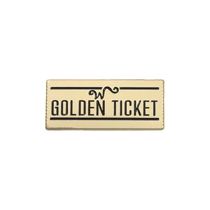 Broche badge en métal Golden Ticket avec lettrage en émail noir pour accessoires