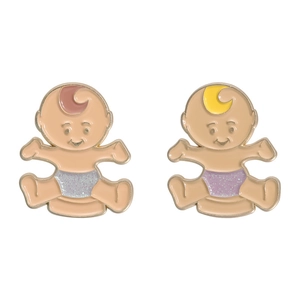 Cute cartoon baby enamel pins with colorful hair and glitter diapers in two-piece set