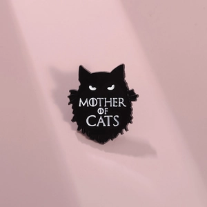 Broche Chat Noir en Alliage Émaillé avec Lettrage Mother of Cats Badge Épingle en Métal Animal Cartoon pour Décoration Vêtements Sacs Chapeaux